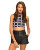 Motel Xaria Sleeveless Crop Top in Plaid Navy