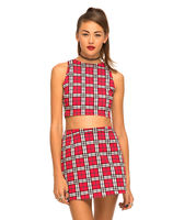 Motel Xaria Sleeveless Crop Top in Plaid Red