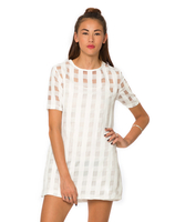 Motel Yulia Shift Dress in Sheer White Check