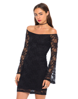 Motel Zarah Off The Shoulder Dress in Daffodil Lace Black