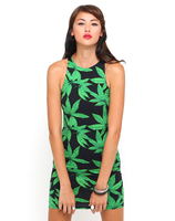 Motel Zena Bodycon Dress in Green Palm Leaf