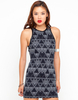 Motel Zola PU Trim Bodycon Dress in Black Pyramid Print