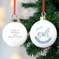 1st Christmas Blue Rocking Horse Bauble