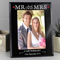 Bling Mr & Mrs Black Glass 5x7 Photo Frame
