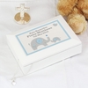 Blue Baby Elephant White Wooden Keepsake Box