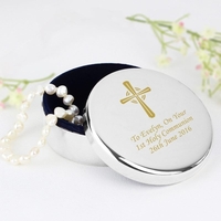 Gold Cross Trinket Box - Ideal For Rosary Beads