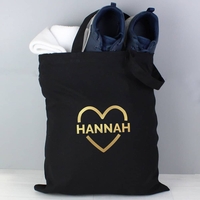 Gold Heart Black Cotton Bag