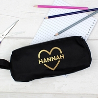 Gold Heart Black Pencil Case