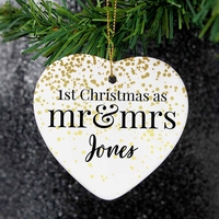 Mr and Mrs 1st Christmas Ceramic Heart Decoration