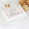 Pink Baby Elephant White Wooden Keepsake Box