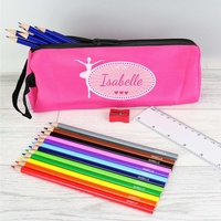 Pink Ballerina Pencil Case with Pencils & Crayons
