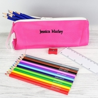 Pink Pencil Case with Pencils & Crayons