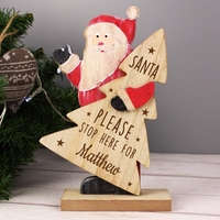 Santa Stop Here Wooden Santa Decoration