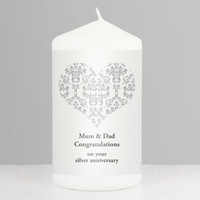 Silver Damask Heart Candle