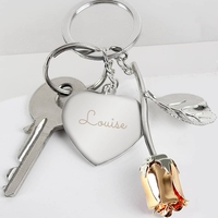 Silver Plated Name Rose Gold Rose Keyring