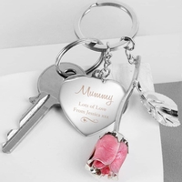 Silver Plated Swirls & Hearts Pink Rose Keyring