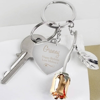 Silver Plated Swirls & Hearts Rose Gold Rose Keyring