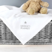 Silver Star White Baby Blanket