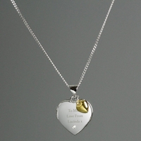Sterling Silver Heart Locket Necklace with Diamond and 9ct Gold Charm