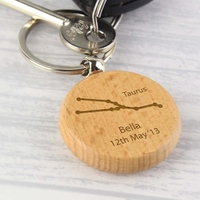 Taurus Zodiac Star Sign Wooden Keyring (April 20th - May 20th)