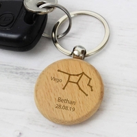 Virgo Zodiac Star Sign Wooden Keyring (August 23rd - September 22nd)