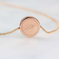 Wreath Initials Rose Gold Tone Disc Necklace