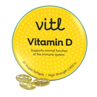 VITL Vitamin D High Strength 1000iu Supplement - 30 Vegan Softgels