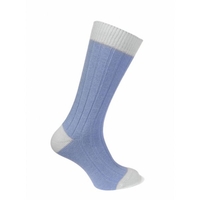 Sky & White Wool Cashmere Blend Football-Style Socks