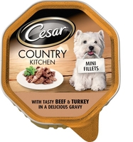 Cesar Tray Country Kitchen Mini Fillets Beef & Turkey in Gravy Adult Dog Food 150g x 14
