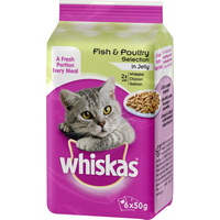 Whiskas Pouch Fish & Poultry Selection in Jelly Adult Cat Food 50g x 6
