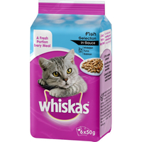 Whiskas Pouch Fish Selection in Sauce Adult Cat Food 50g x 6